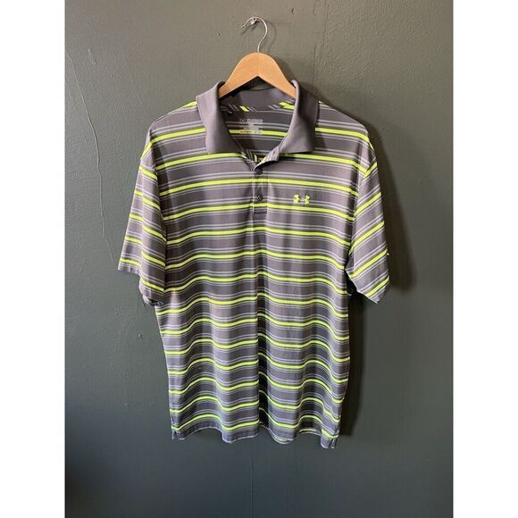 Under Armour Mens Gray Striped Short Sleeve Golf Polo Size 2XL - Picture 1 of 3